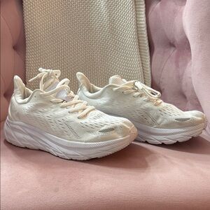 White Hoka Clifton 8 running shoes